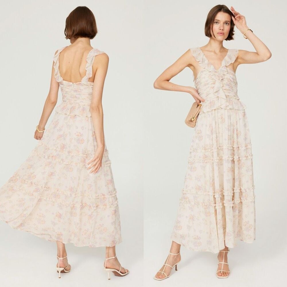 NWT Polo Ralph Lauren Ruffled Floral‎ Sleeveless Crepe Dress Size 16